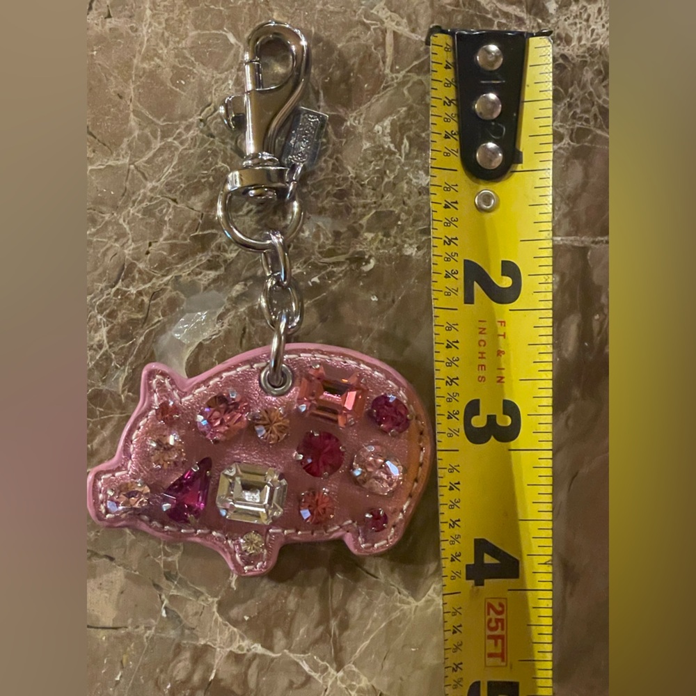 COACH HTF Crystal Gem-Studded Pink Pig Bag Charm Key Fob - Picture 11 of 17
